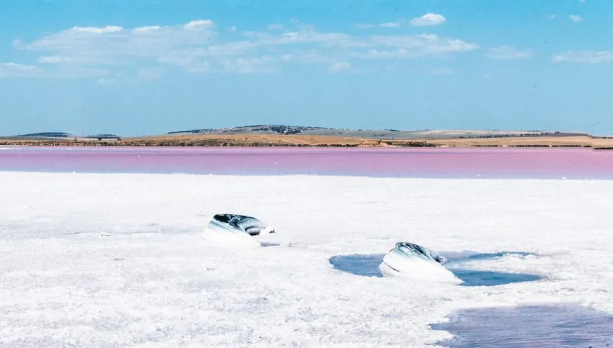 Bumbunga Salt Lake verandert in de zomer in roze