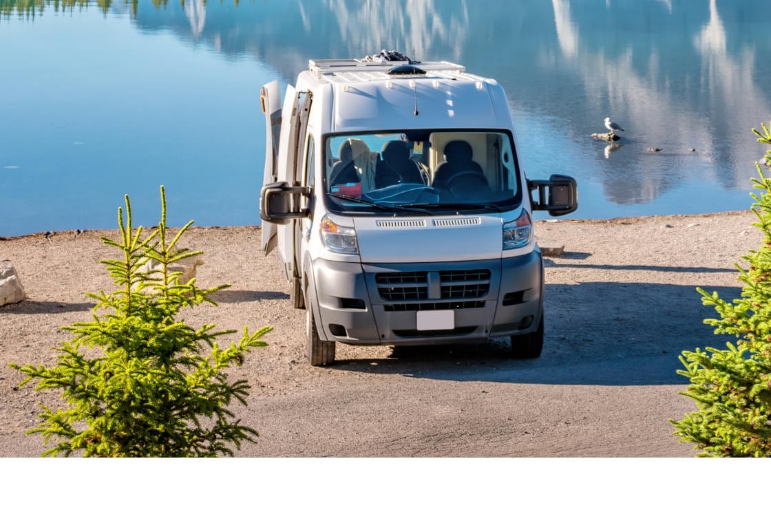 Campervan by a lake in Canada