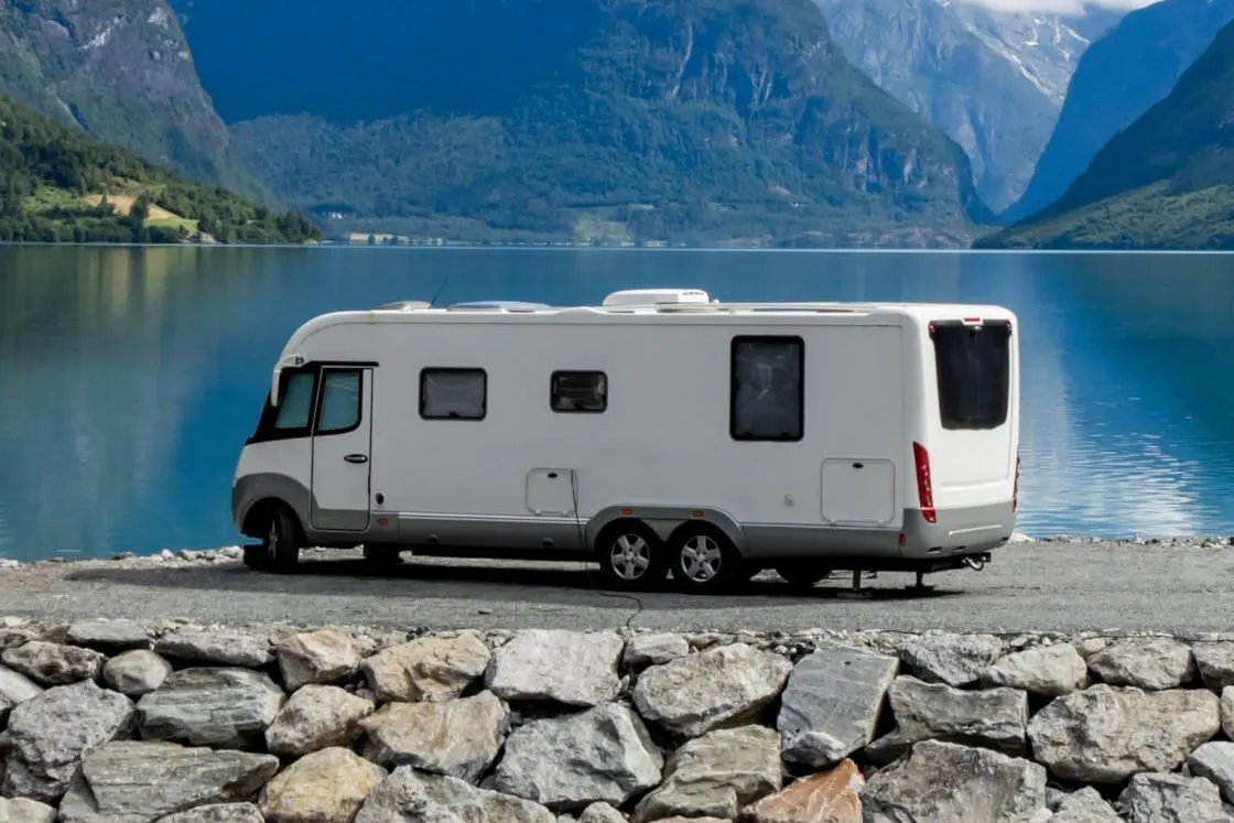 Motorhome by a fjord in Europe