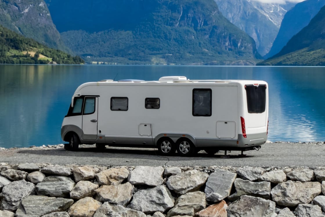 Motorhome by a fjord in Europe
